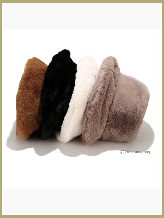 Faux Fur Bucket Hat, Winter Warm Fluffy Hat for Women Men